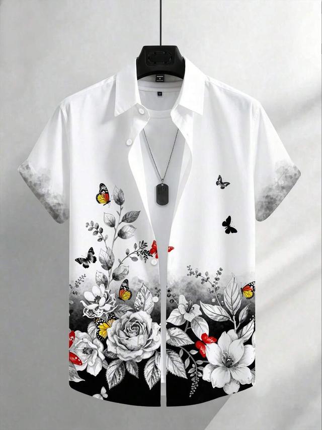 neorefined floral and butterfly print short sleeve shirt
