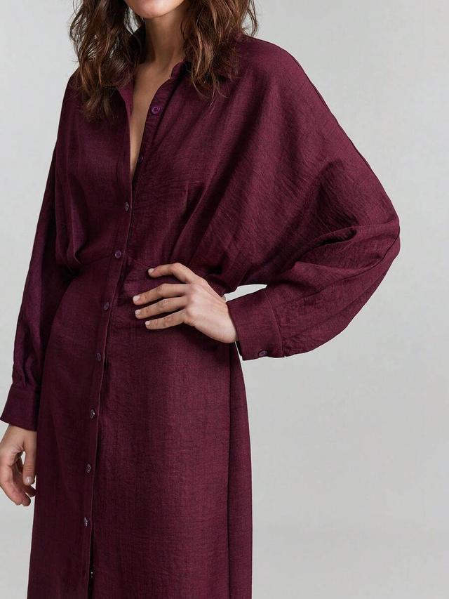 rose red batwing sleeve single-breasted shirt dress