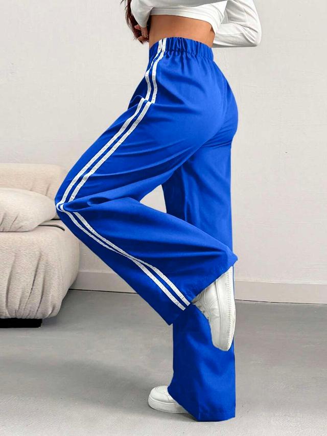 blue contrast side stripe palazzo pants