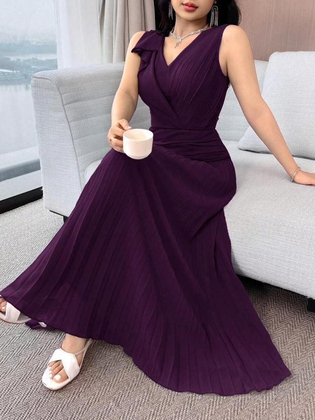 feyla women's elegant solid color v-neck ruched dress