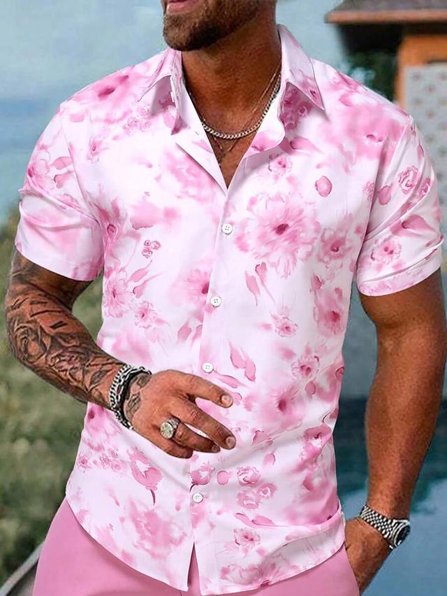 men's blush pink floral print short sleeve shirt