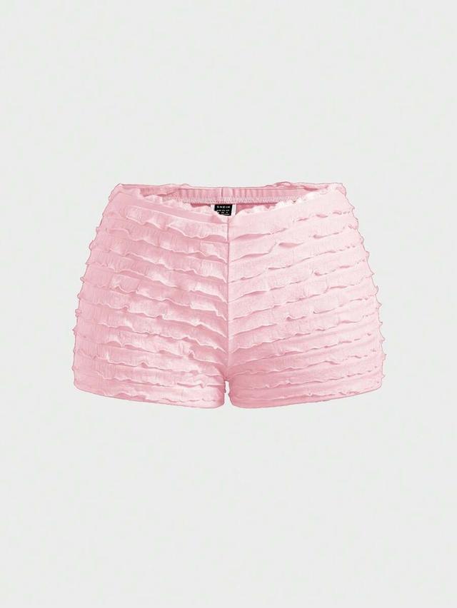 baby pink ruffle tiered slim fit mini shorts