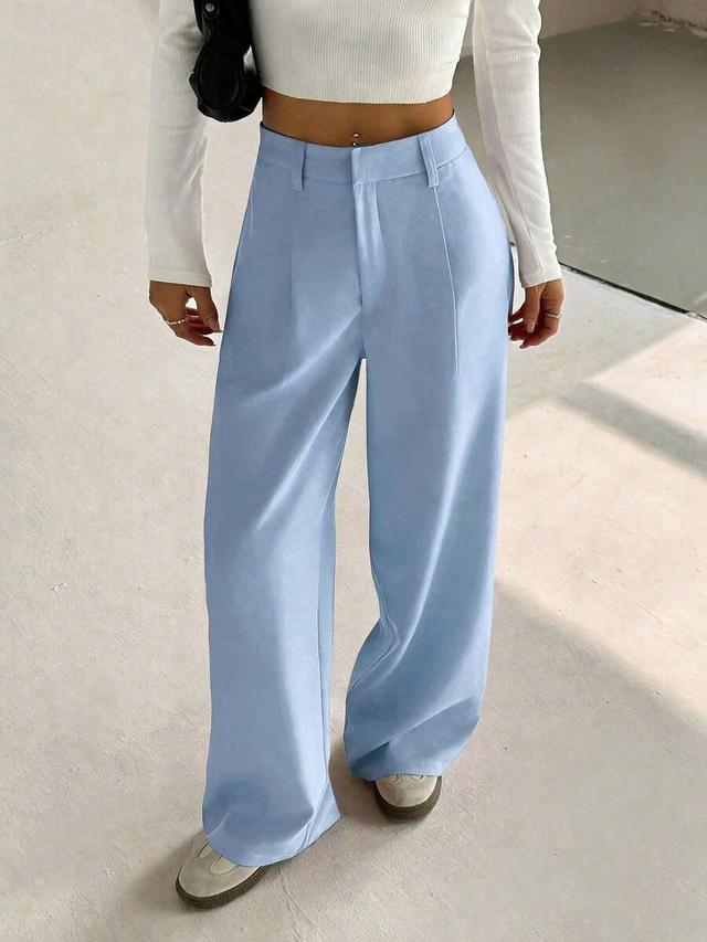 light blue high-waisted wide-leg tailored trousers