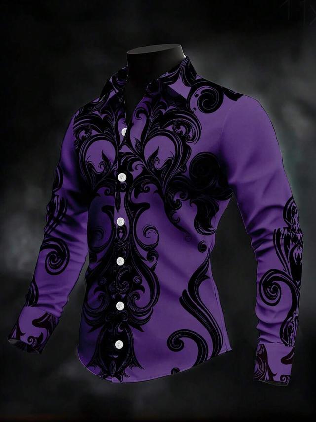 men's vintage geometric print long sleeve button-down shirt