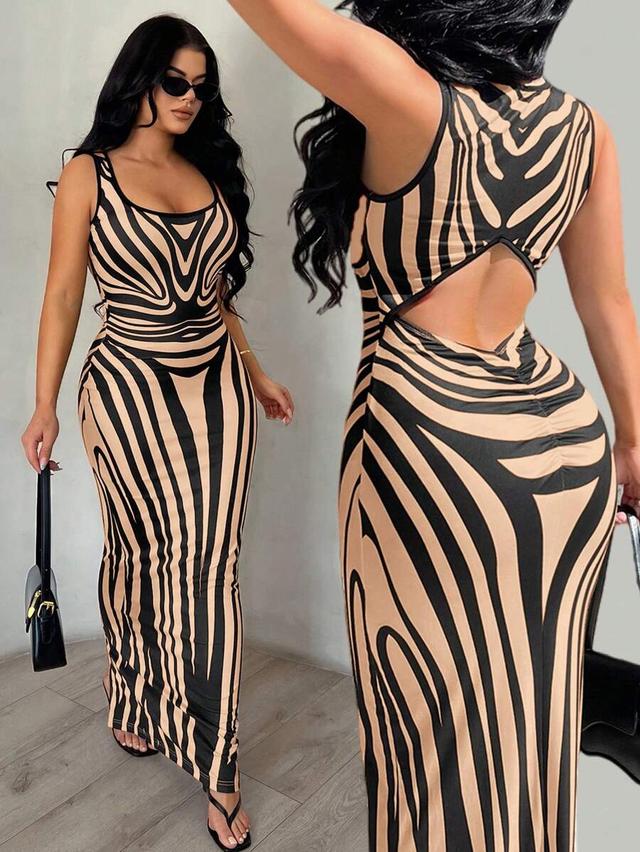 zebra print sleeveless bodycon midi dress