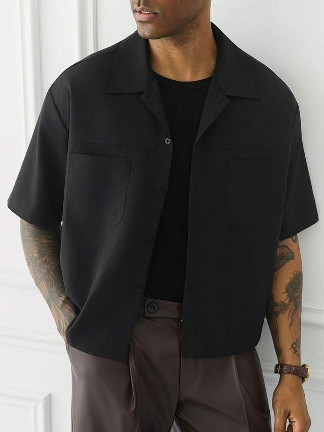 hueform black cropped loose-fit short sleeve shirt