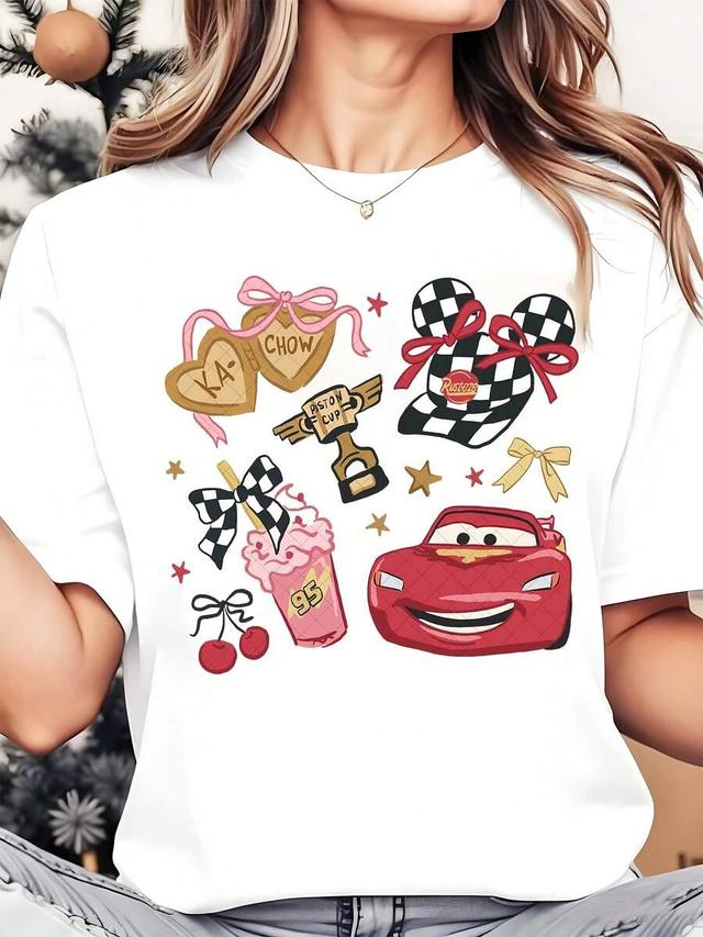 disney cars lightning mcqueen graphic print white t-shirt