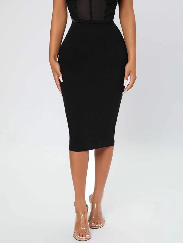 high waist black pencil bodycon skirt
