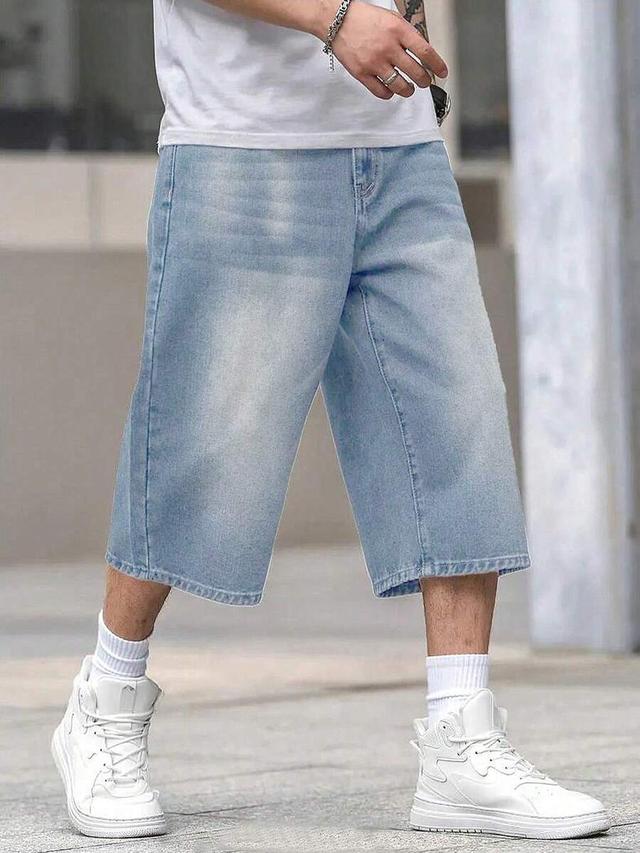 men's loose wide-leg light wash denim bermuda shorts