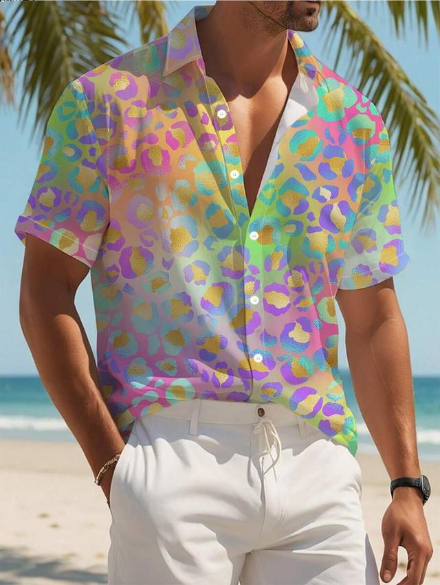 men's 3d gradient geometric pattern printed shirt