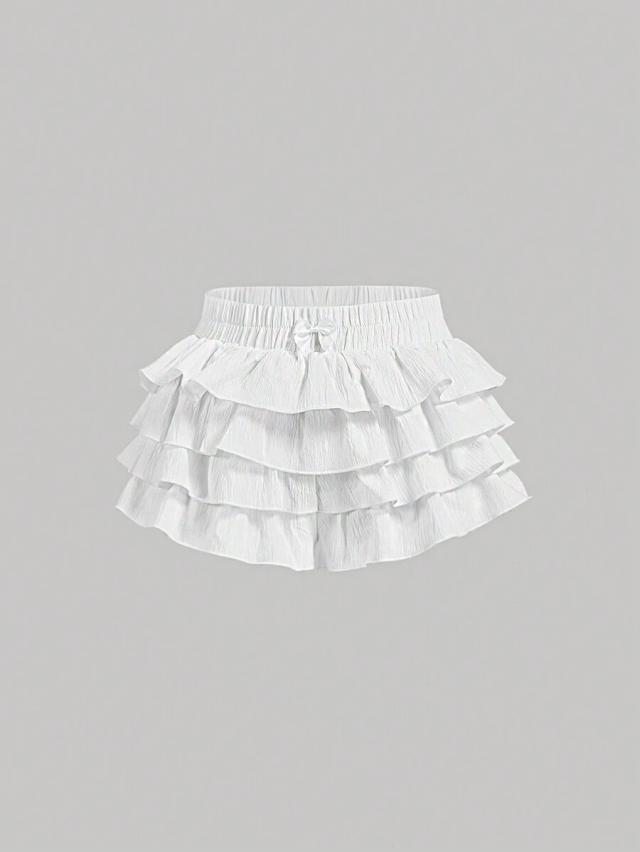 white vintage y2k tiered ruffle bubble shorts