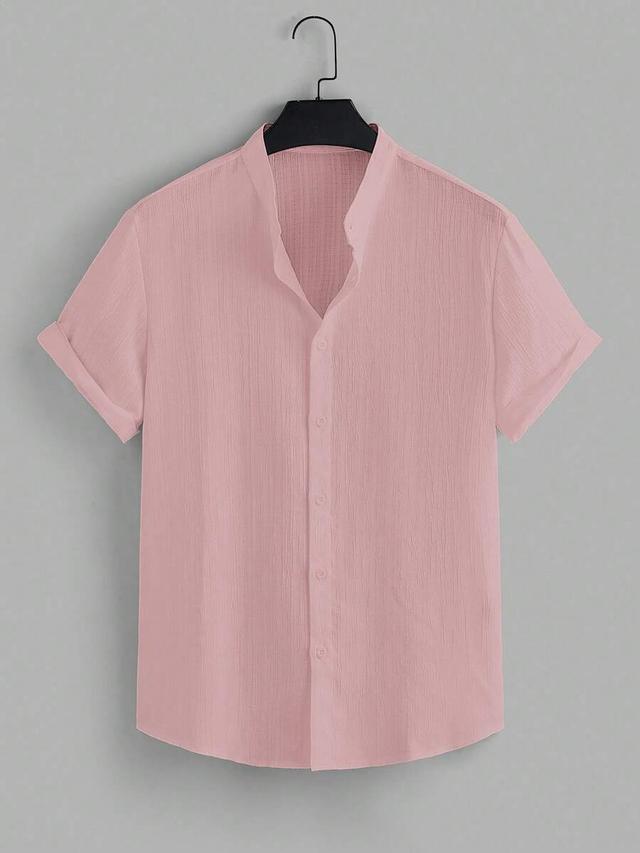 stonegrade men's solid pink short sleeve casual shirt