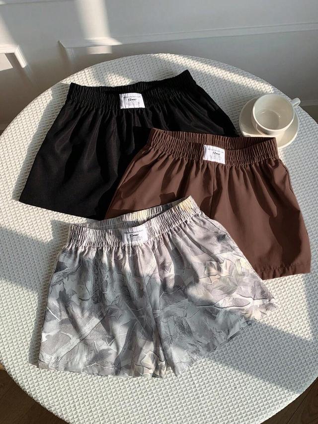 grey pattern printed elastic waist casual summer lounge shorts