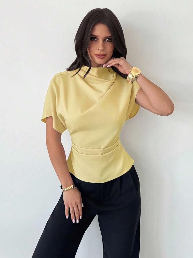 apricot bamboo fiber linen draped collar blouse