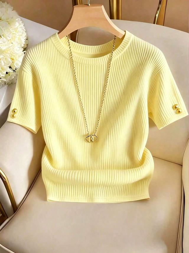 franclia elegant round neck yellow knit t-shirt