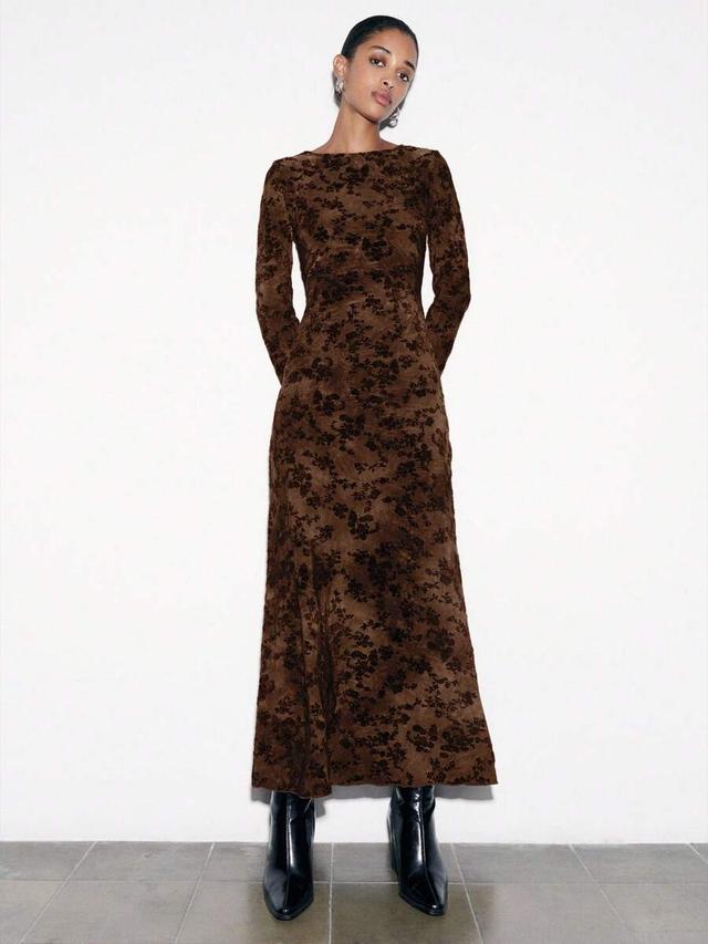nöista long-sleeve floral burnout velvet dress