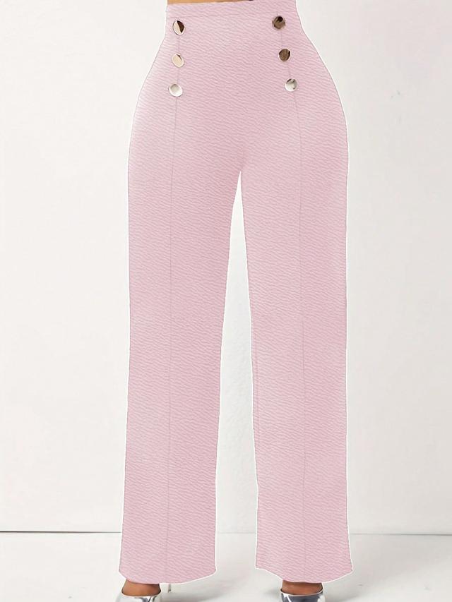 pink high-waisted textured straight leg trousers