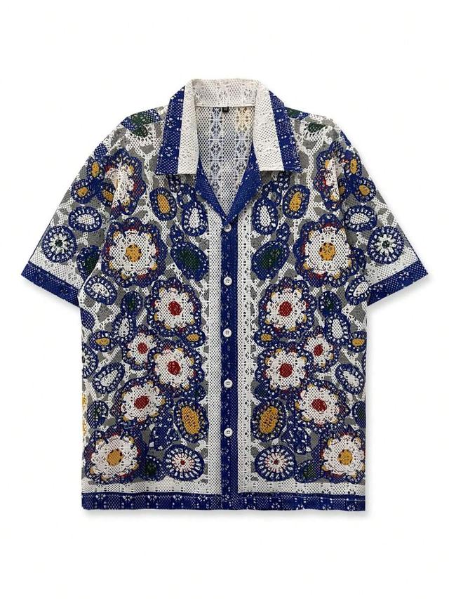 unisex floral crochet short sleeve shirt