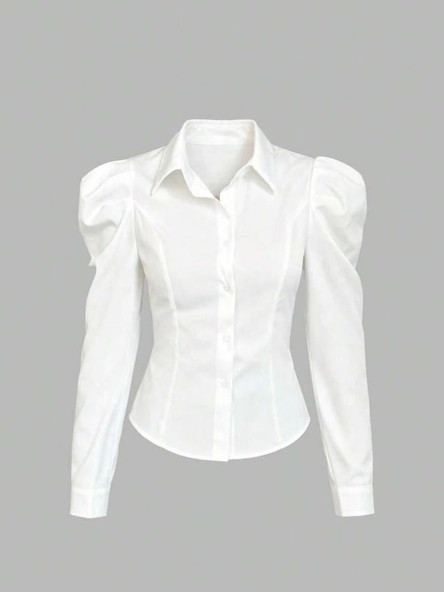 sweetra women's slim fit solid white mutton sleeve shirt