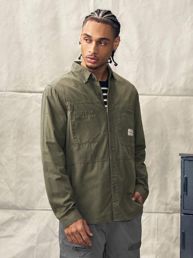 army green loose fit denim button up shirt