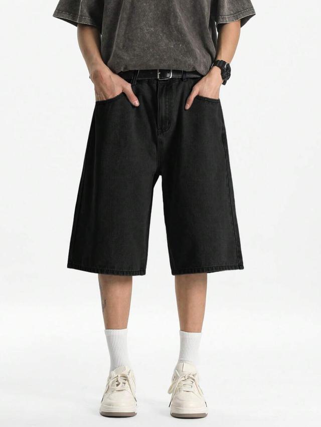 washed black loose fit casual denim jorts