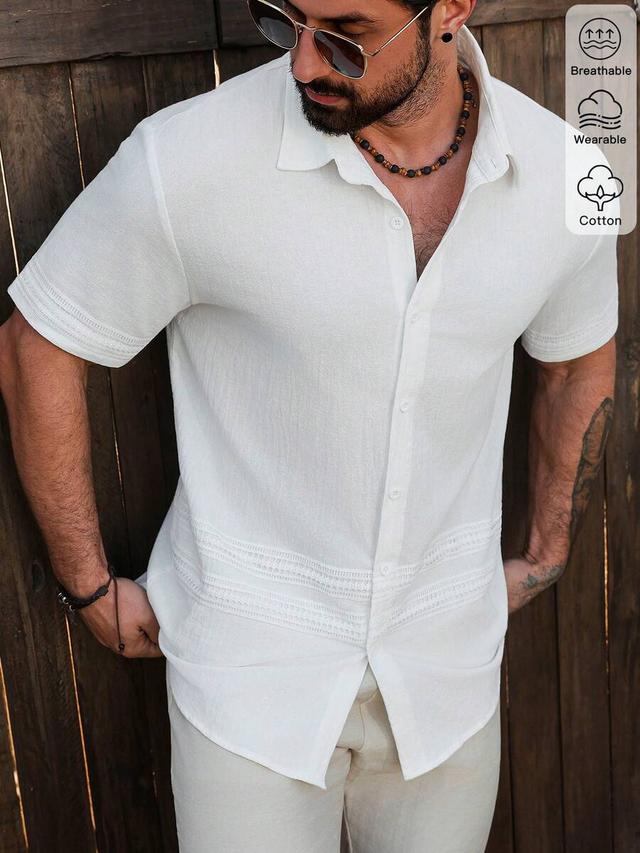 white soft washed crinkle fabric tape trim short sleeve shirt