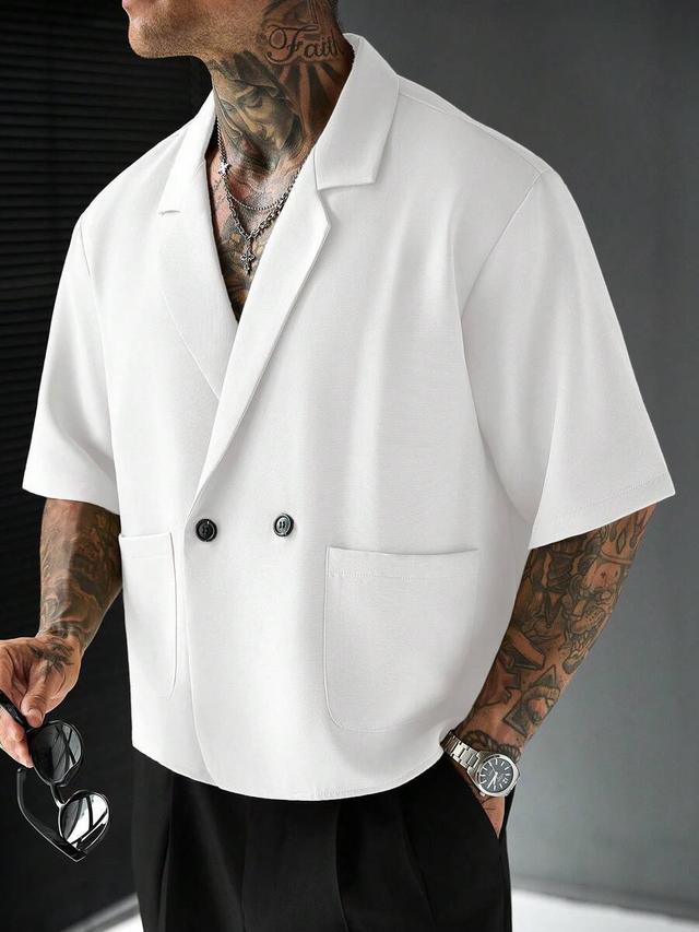 minimalist white short sleeve double breasted shirt
