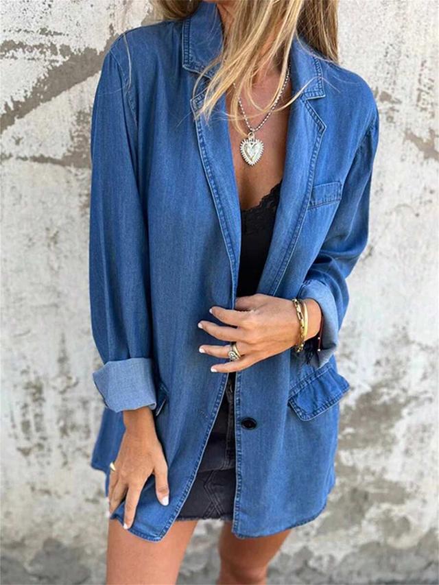 women's oversized vintage blue denim boyfriend jacket