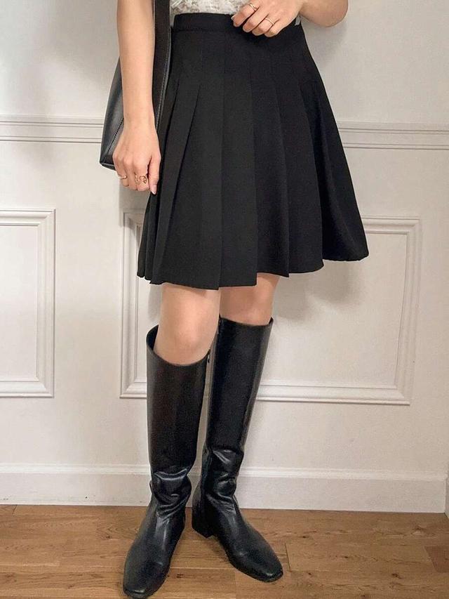 black a-line pleated midi skirt