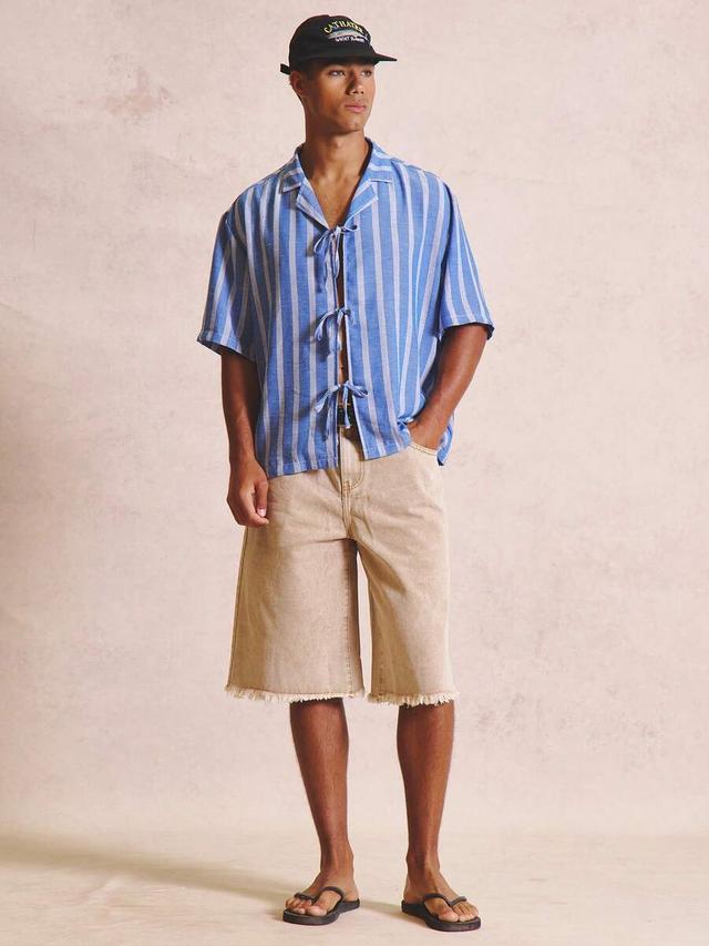 musero short sleeve striped shirt with tie-front detailing