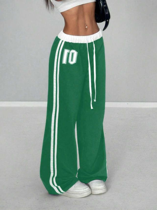 green casual athleisure sporty loose fit long sweatpants