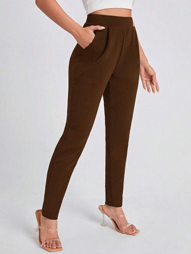 high waist brown skinny trousers