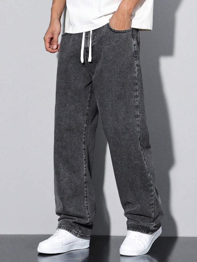 quarkem loose drawstring waist wide leg jeans