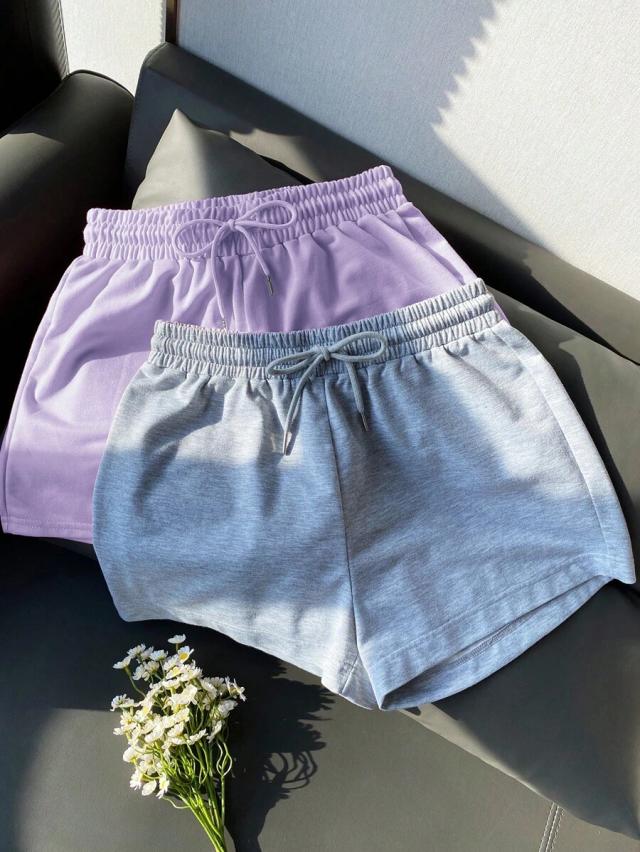purple casual cotton blend elastic waist shorts