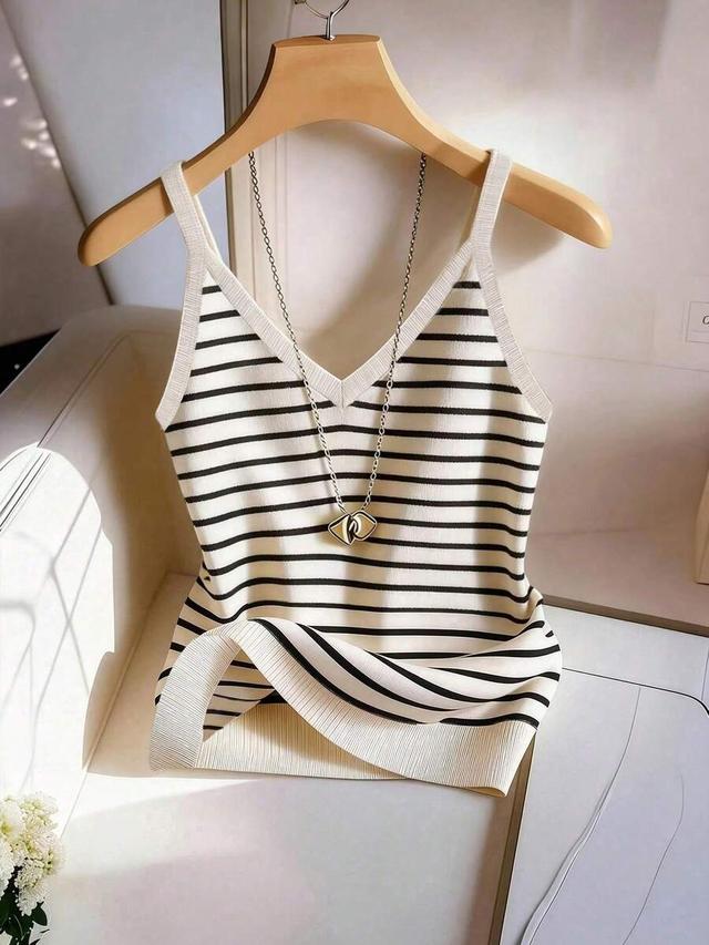 black and white striped knit camisole top