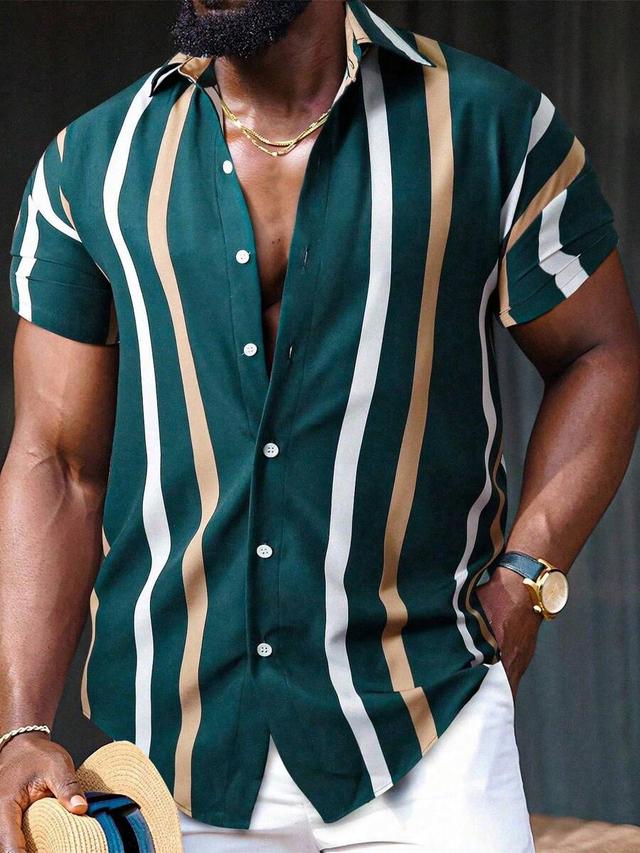 men's short sleeve striped button up shirt