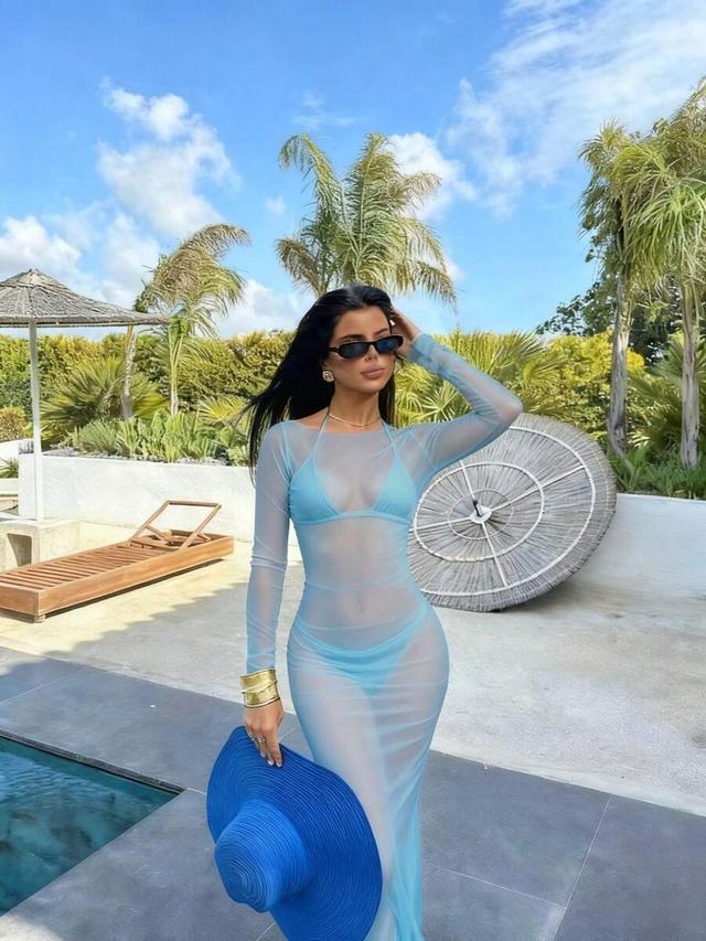 women's sexy bodycon mesh sheer long sleeve dress