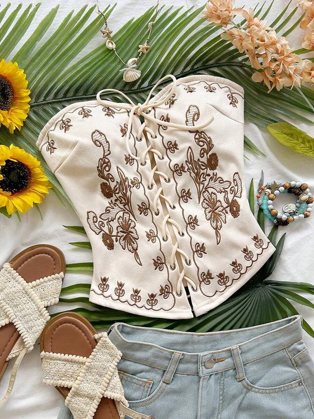 soleia vintage elegant embroidered bandeau corset top