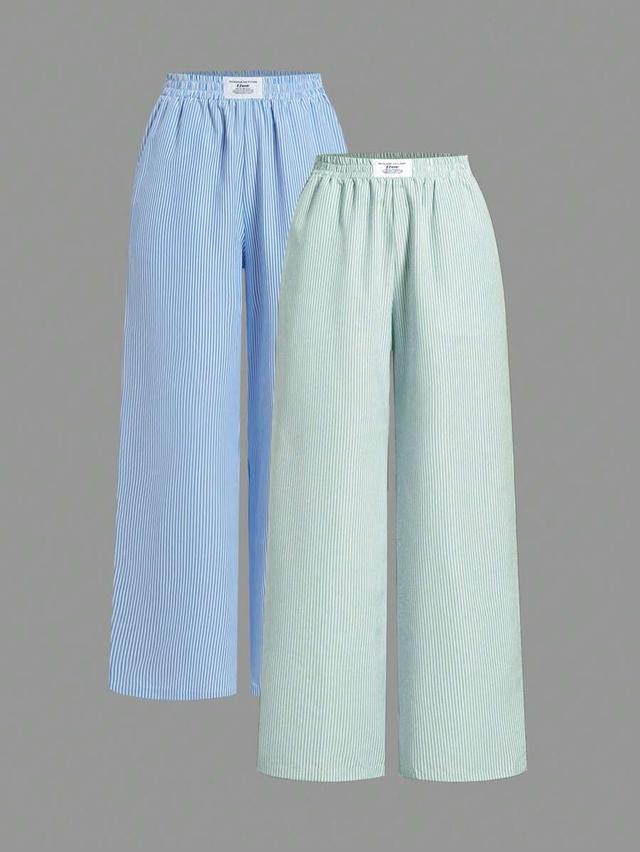 mint green striped wide leg drawstring lounge pants