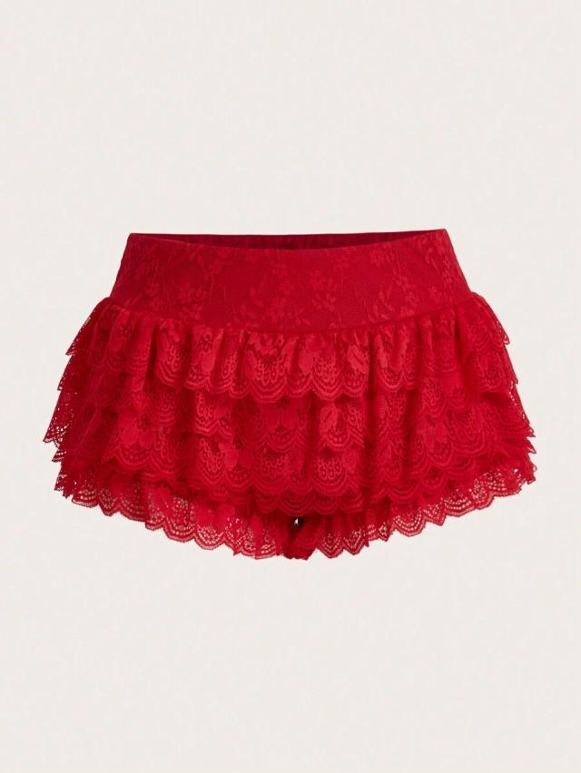 red lace ruffled mini skort
