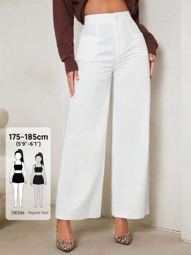 solid white high waist straight leg trousers