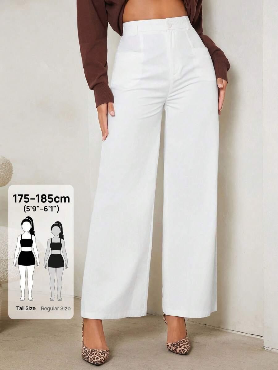 solid white high waist straight leg trousers