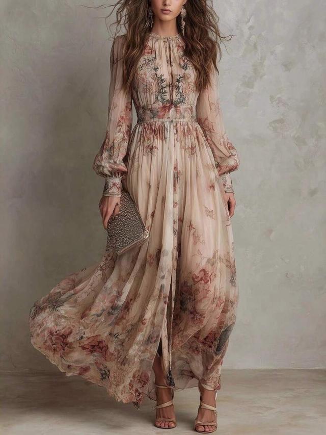 floral print silk chiffon maxi dress