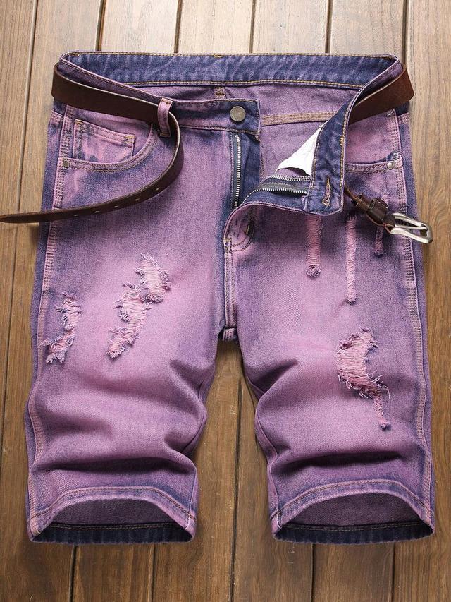 stylish purple denim distressed regular fit shorts