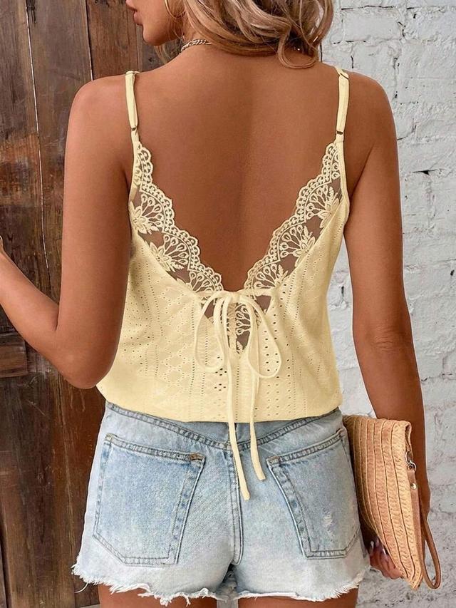 yellow eyelet lace patchwork camisole top