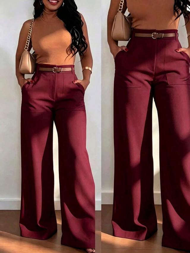 burgundy high waist wide leg commute trousers