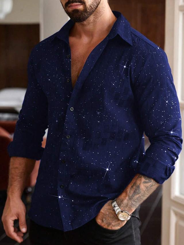 royal blue sparkly sequin long sleeve casual shirt