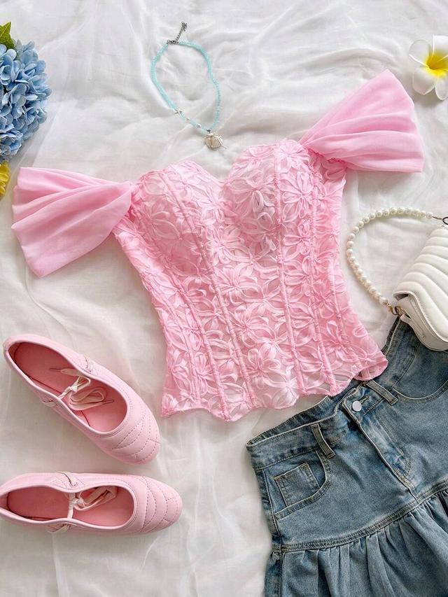 pink floral lace corset bustier top