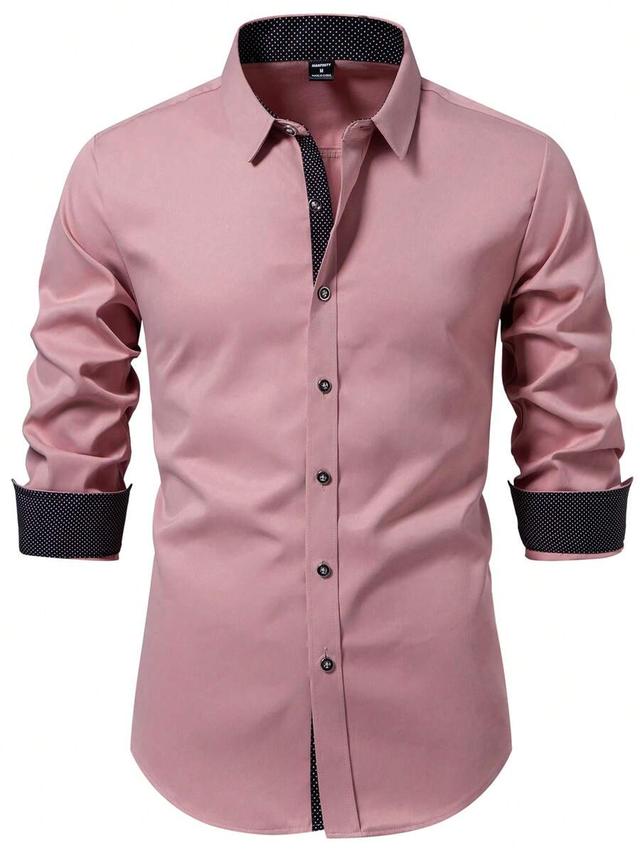 pink long sleeve polka dot patchwork formal shirt