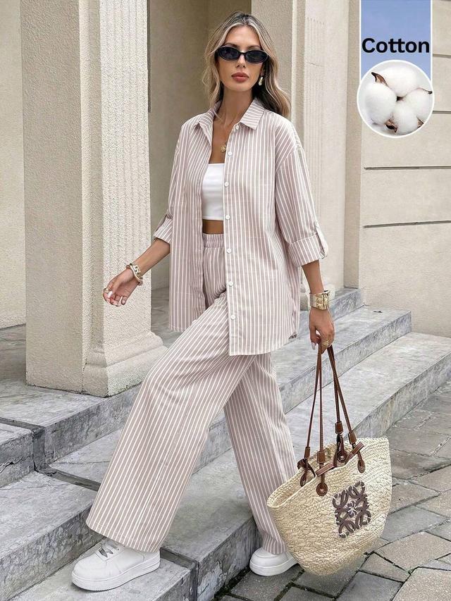 striped casual commute shirt and pants set